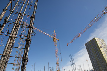 Lots of tower Construction site with cranes and building with blue sky background