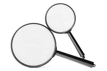 Close up of two magnifying glass, isolated on white background