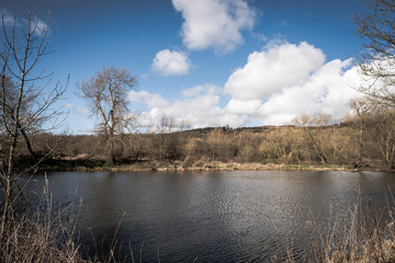 landscape with lake and blue sky