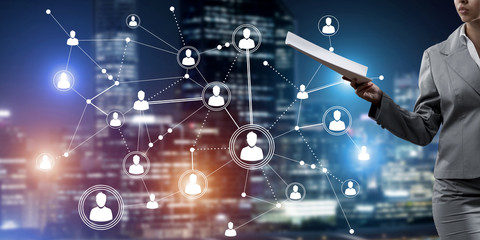 Fototapeta premium Concept of modern business networking that connect and cooperate people