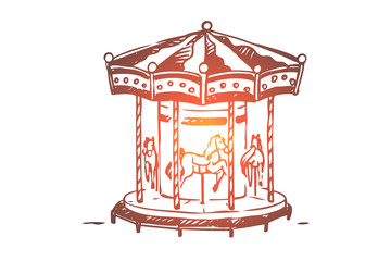 Attraction, carousel, fun, entertainment, park concept. Hand drawn isolated vector.