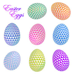 Set of realistic 3D Easter eggs with abstract pattern.