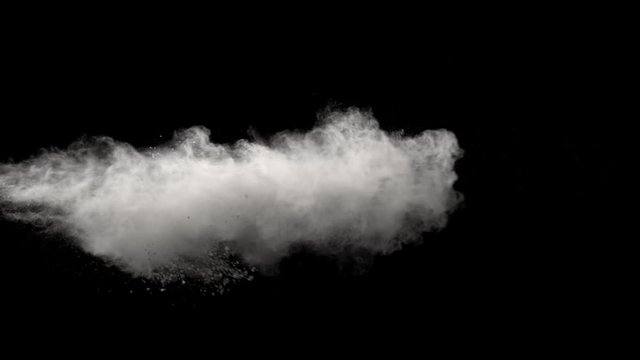Super slow motion of white powder explosion isolated on black background. Filmed on high speed cinema camera, 1000fps.