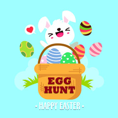 Vintage Easter Egg poster design with vector Easter bunny character.