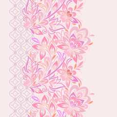 Lace floral vertical seamless pattern. Beautiful ethnic ornament . Vector print. Use for braid, tape, ribbon.