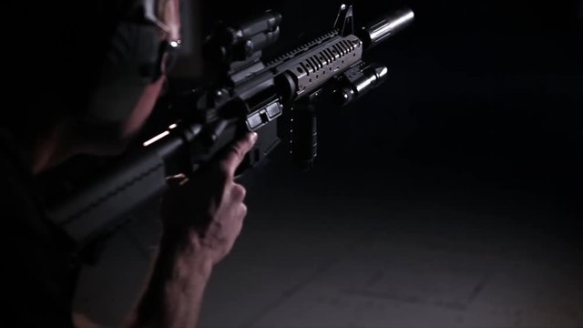 Man Firing Rifle Weapon Then Reloading The Magazine - 3 Clips