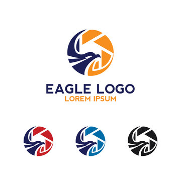 eagle wings logo with camera icon vector template design