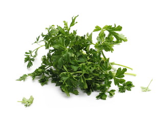 Fresh green parsley leaves isolated on white background 