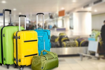 Yellow travel case with blue tage. Travel concept
