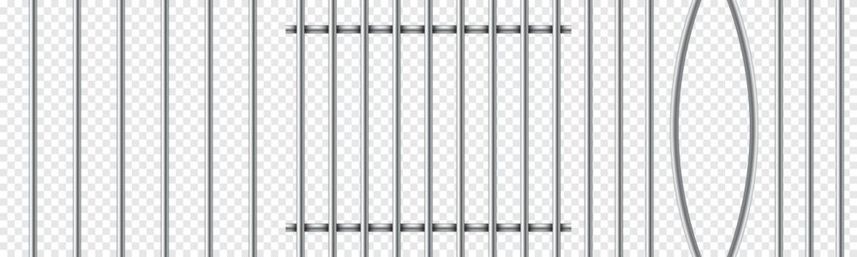 Set of realistic prison metal bars isolated on transparent background. Iron jail cage. Prison fence jail. Template design for criminal or sentence.