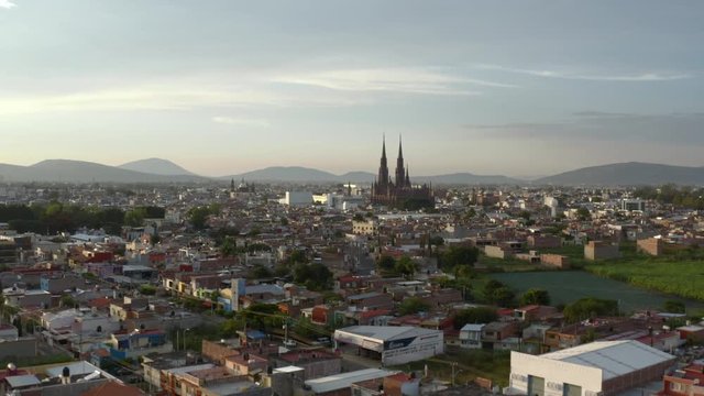 AERIAL: Zamora, Michoacan, Mexico, Catedral, Santuario (Flying Over)