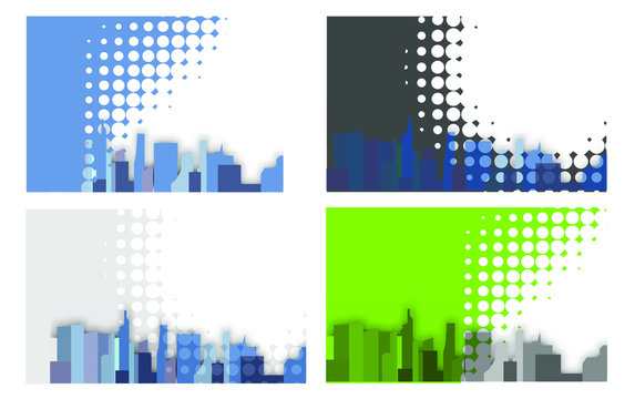 Vector image of a background of night city. Flat style. Silhouettes of buildings on a dark blue night background. Vector illustration of night city background.