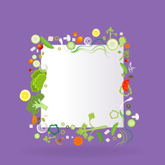 Fototapeta premium Vegetable square frame with paper label