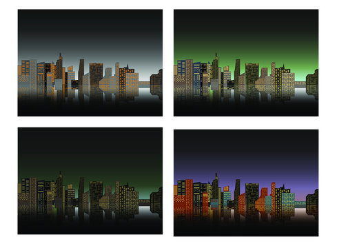 Background of Night Sity. Evening Time Town. Colorful EPS10 Flat Vector.