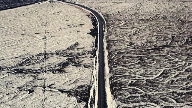 Drone showing beautiful patterns in the landscape below, on snowy conditions. Different angles, and cinematic moves. DJI Mavic Pro