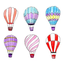 Fotobehang Aquarel luchtballonnen Aquarel heteluchtballonnen set