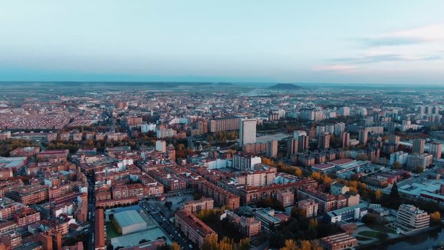 Valladolid, Spain aerial footage in autumn at sunset