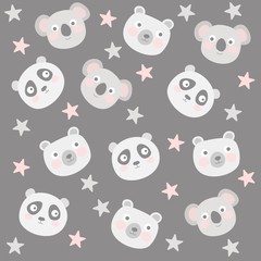 Cute animal pattern with koala, panda and polar bear 