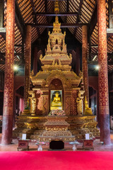 Fototapeta na wymiar principle Buddha image of the first grade royal monastery, Wat Phra Singh Woramahaviharn, Changmai province, Thailand since 1935