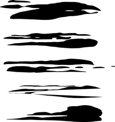 Set of black ink horizontal hand drawn brushes. Abstract isolated grunge lines, or stripes. Vector illustration. 