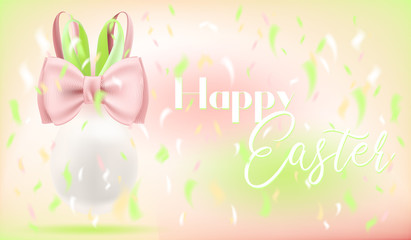 Easter Egg and Pink Green Silk Bunny Bow