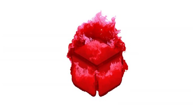 Symbol dice d6 inflames with dark fire, then burns. In - Out loop. Alpha channel Premultiplied - Matted with color white