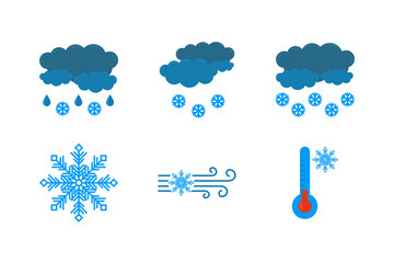 Weather forecast icon on a white background. The vectors icon of clouds and rain, snow, blizzard, snowfall, frost . Vector illustration