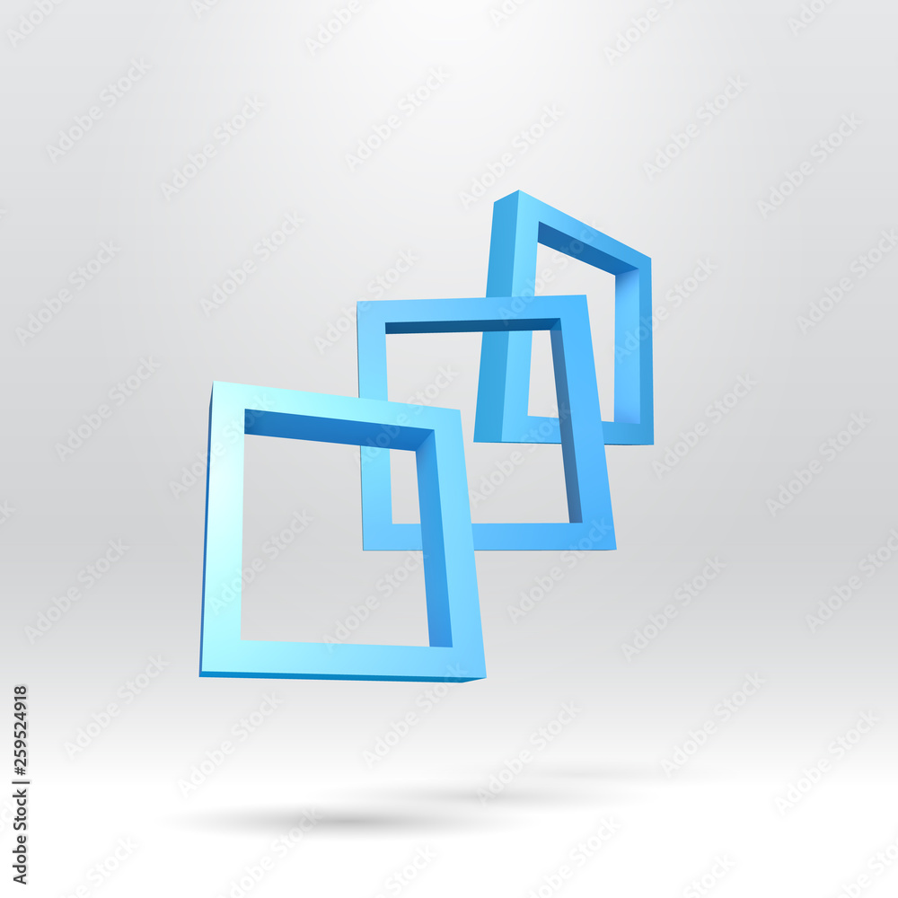 Poster three blue rectangular 3d frames