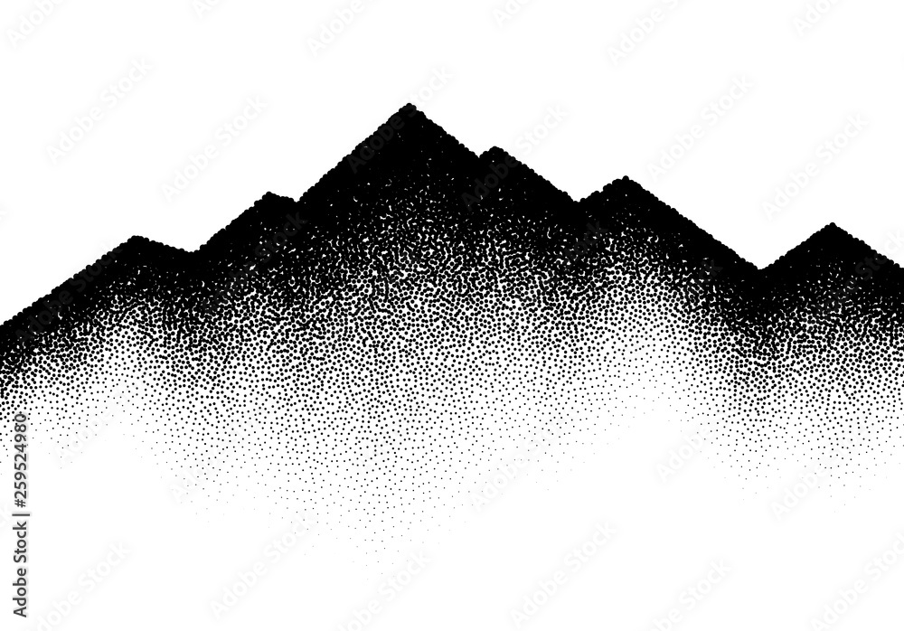 Poster abstract backgroun with mountains and wave of scattered dots