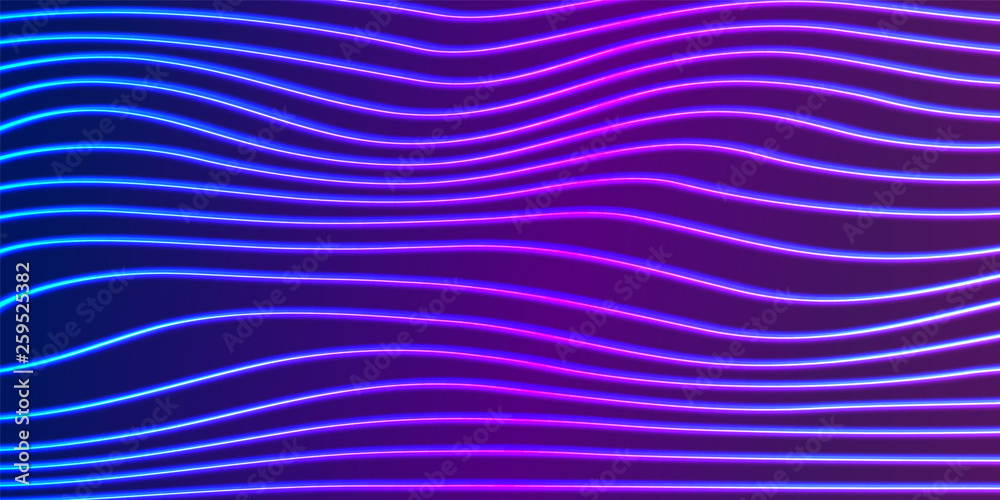 Poster neon lines background with glowing 80s new retro vaporwave or synthwave style