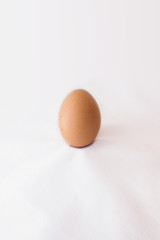 Perfect chicken egg on white cloth background.