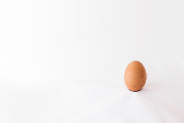 Perfect chicken egg on white cloth background.