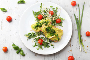 Egg paste with chives, healthy breakfast.  Breakfast sandwiches