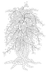 Blossom Tree. Coloring Book For Adult. Doodles For Meditation