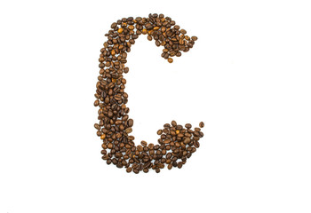 English letter C made of coffee isolated on white background
