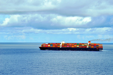 Container ship sailing through Indian Ocean.