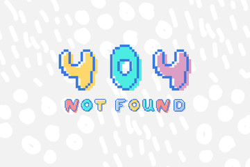 Vector 404 error not found phrase in pixel art 8 bit style