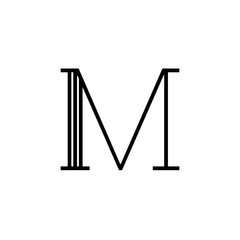 Vector Classical Letter M Lines Black and White