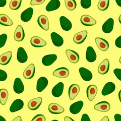 Seamless vector pattern with avocado on yellow background