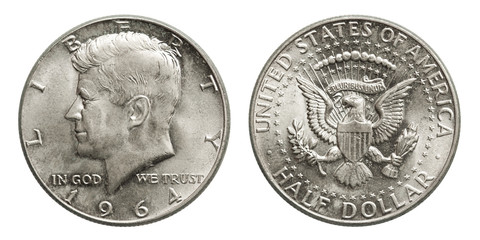 US silver coin half dollar Kennedy 1964 - obrazy, fototapety, plakaty