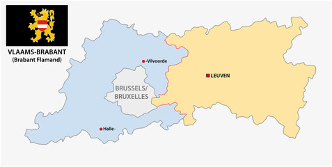 administrative and political vector map of the belgian province Flemish Brabant with flag