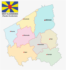 administrative and political vector map of the belgian province west flanders with flag