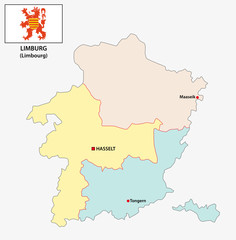administrative and political vector map of the belgian province Limburg with flag