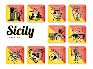 Sicily icons set - obrazy, fototapety, plakaty
