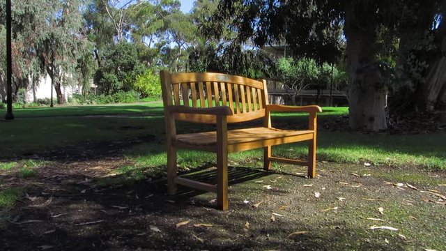 College revelle historic bench at university at UC San Diego. Cinematic slider right shot.