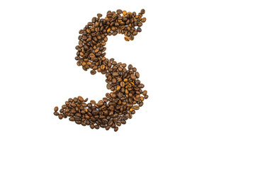 English letter S made of coffee isolated on white background