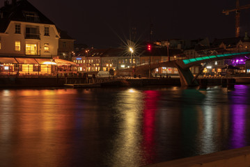 Fredrikstad, starówka, old city, gamlebyen, bridge, zwodzony most, noc, night, natt, light,...