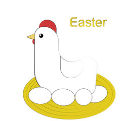 Vector illustration of postcard for Easter with chicken, eggs and nest