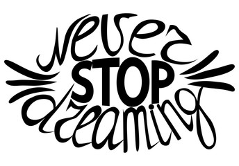 Obraz premium Never stop dreaming - hand lettering Inspirational quote, typography poster or card.