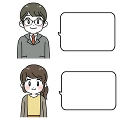 スーツの男性と私服の女性　セリフ　フキダシ　イラストセット